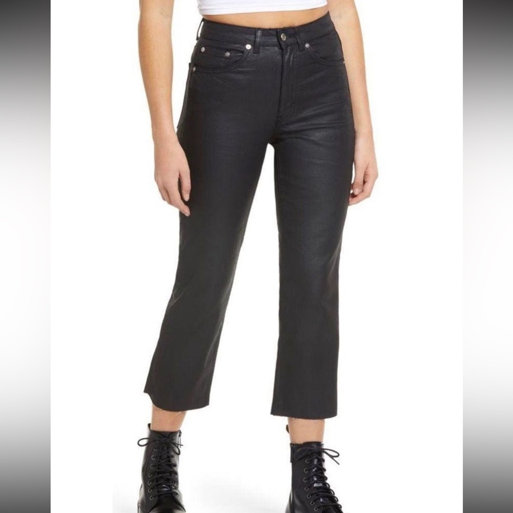 Topshop coated high waist crop straight jeans